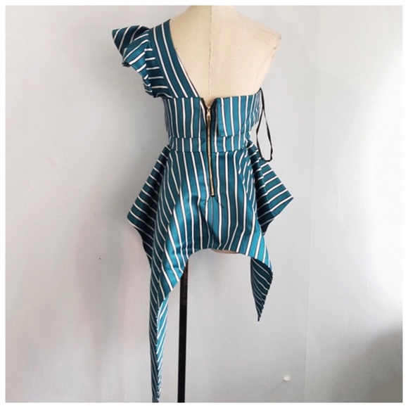 Stunning Teal Silky One Shoulder Top - Picture 4 of 6